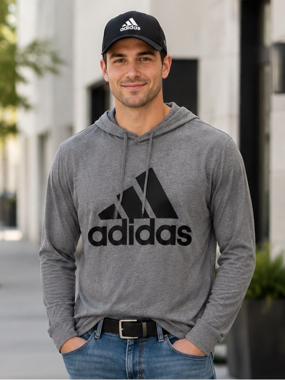 adidas Gray Pullover Hoodie with Black Logo